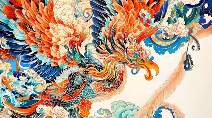 A colorful bird with blue, orange, and white feathers is flying through the sky