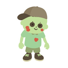 Obraz premium Cartoon Halloween Zombie Mascot Wearing Cap T-Shirt and Shoes – Funny Spooky Character