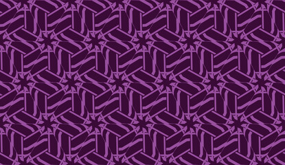 Vector illustration with curved line. Modern pattern in triangles style. For modern interior design, fashion print. Light, dark purple. Seamless