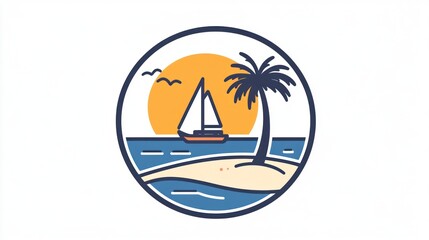 Tropical Island Sunset Sailing, graphic design, vector art, digital illustration