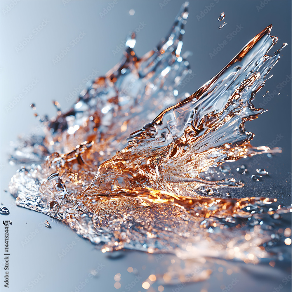 Poster a captivating image showing water in mid-splash creating beautiful intricate details. it may be perf