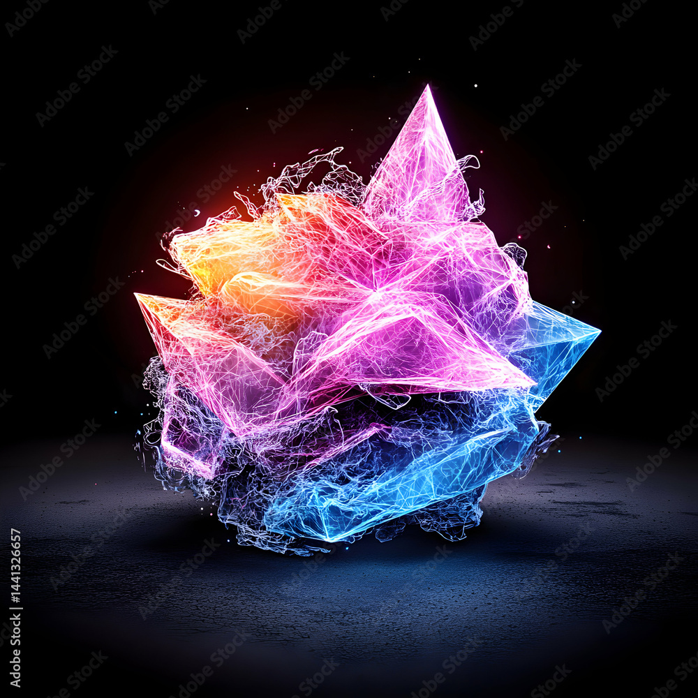 Poster a vibrant crystal formation emitting radiant energy. ideal for game assets abstract art or tech-them