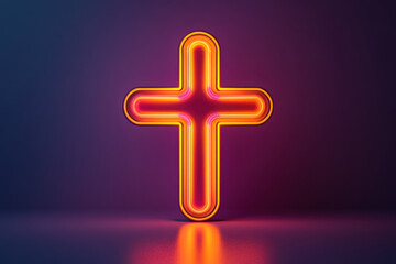 Obraz premium glowing neon cross symbol with vibrant colors on dark background