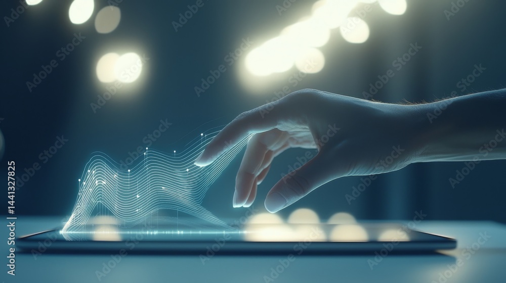 Aufkleber futuristic interface interaction with holographic display and hand gesture technology.