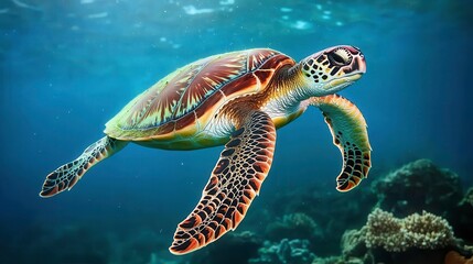 Obraz premium Sea Turtle Swimming Ocean Life
