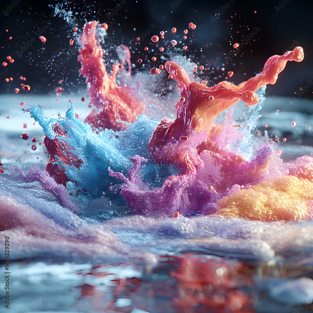 Poster abstract colorful splash of liquid. great for product advertisement or as vibrant background. use it