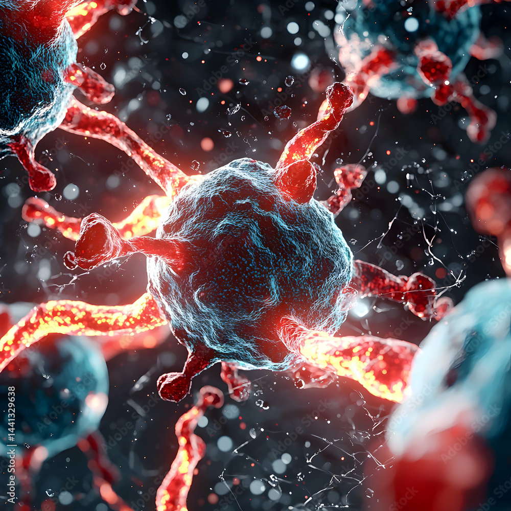 Poster this image depicts a close-up view of viruses. it could be used in educational materials or science 