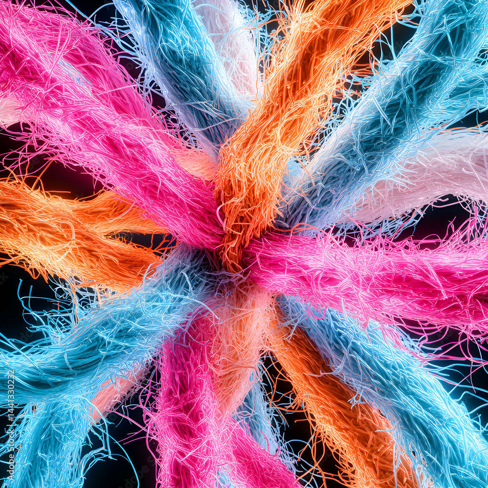 Poster a vibrant abstract of interwoven colorful fibers. great for backgrounds textiles graphic designs or 