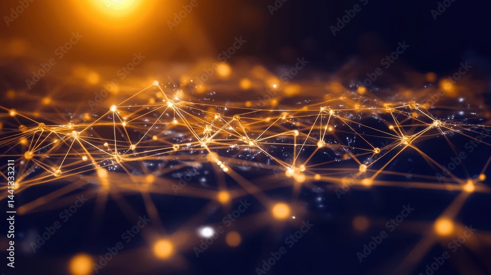 Poster abstract digital connections in a futuristic network with glowing nodes and lines