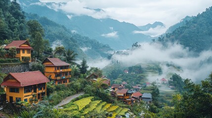 Serene Rural Landscape: Environmental Policy and Sustainable Practices in a Mountainous Economy