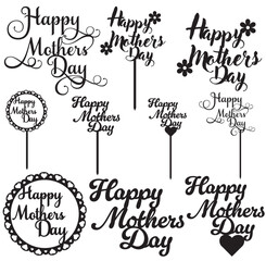 Happy Mothers Day Cake Topper, Cake Topper Template, Plant Stick Template, Vector Template
