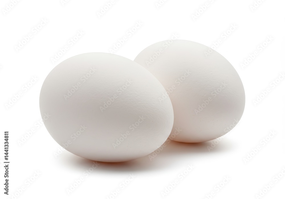 Aufkleber two white eggs are positioned side by side against a stark white background in a studio setting