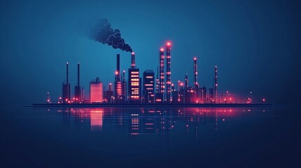 Factory Concept Illustration on Dark Blue Background - Symbol of Industry, Engineering and Manufacturing