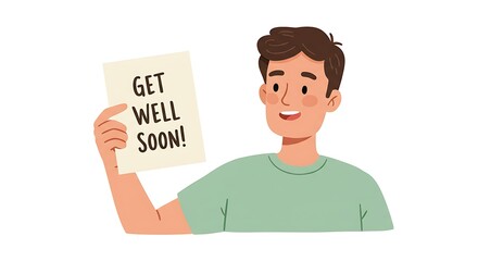 Man Holding Get Well Soon Sign Cheering Someone Up