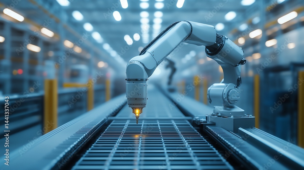 Aufkleber robotics industry facility - robot arm moving in high-tech automated production environment