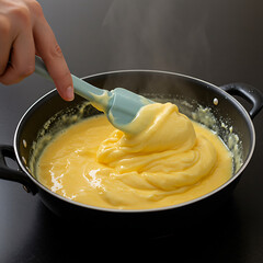 preparing food in a pan