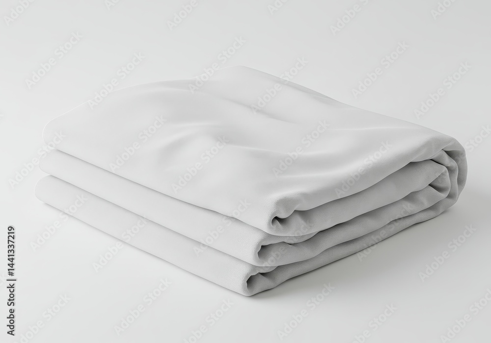 Poster a neatly folded stack of light gray fabric on a white surface creating a clean and minimalist aesthe