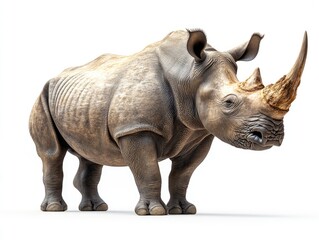 Naklejka premium Large rhinoceros, facing forward, detailed skin texture