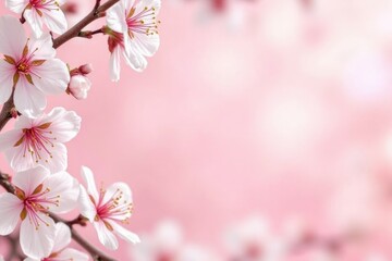 Fototapeta premium Delicate spring blossoms in soft pink background.