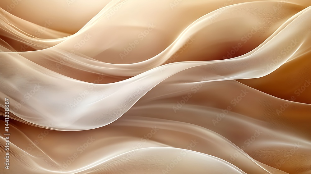Poster elegant flowing silk fabric in soft peach and cream tones, creating a luxurious and serene atmospher