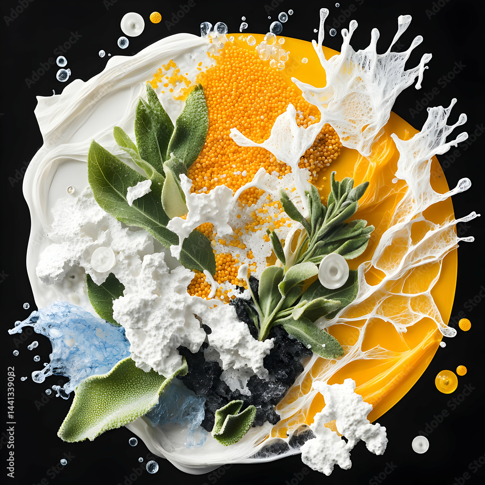Poster abstract food art with vibrant colors and textures. perfect for culinary presentations or creative p