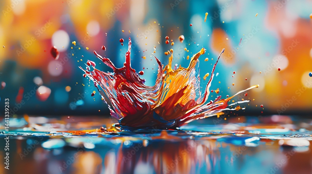 Poster a striking image of a splash of paint on a surface capturing the essence of colorful chaos in an abs