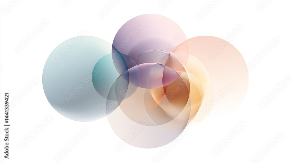 Poster translucent circles create an ethereal, overlapping color field on white