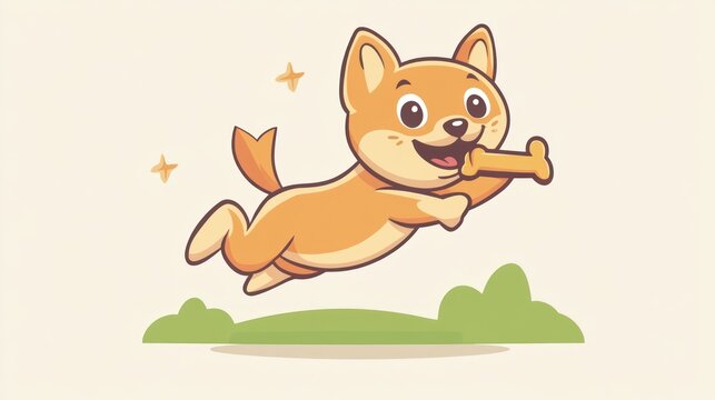 Cute dog cartoon jumping with bone, playful illustration for children's book