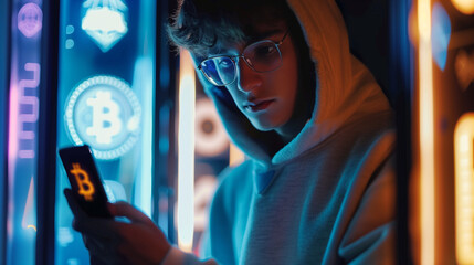 Fintech user checking crypto wallet 