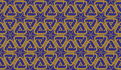 Original interior background in triangles style. Curved line. Vector illustration. Blue, orange color. For modern interior design, fashion print. Seamless