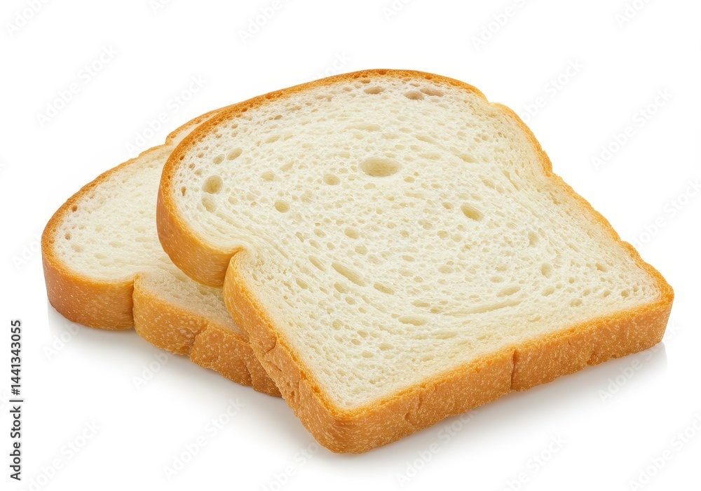 Poster two slices of white bread stacked on top of each other against a plain white background in a studio 