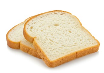 Two slices of white bread stacked on top of each other against a plain white background in a studio shot