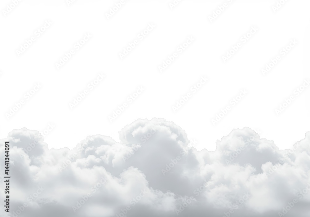 Poster a low angle view of fluffy white clouds filling the bottom of the frame against a white background