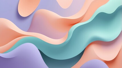 Abstract flowing background of peach, lavender and turquoise waves creates a serene scene.