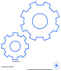Two outlined gears in motion conveying functionality, collaboration, efficiency, and security. Ideal for engineering, technology, teamwork, process management innovation safety productivity. Flat