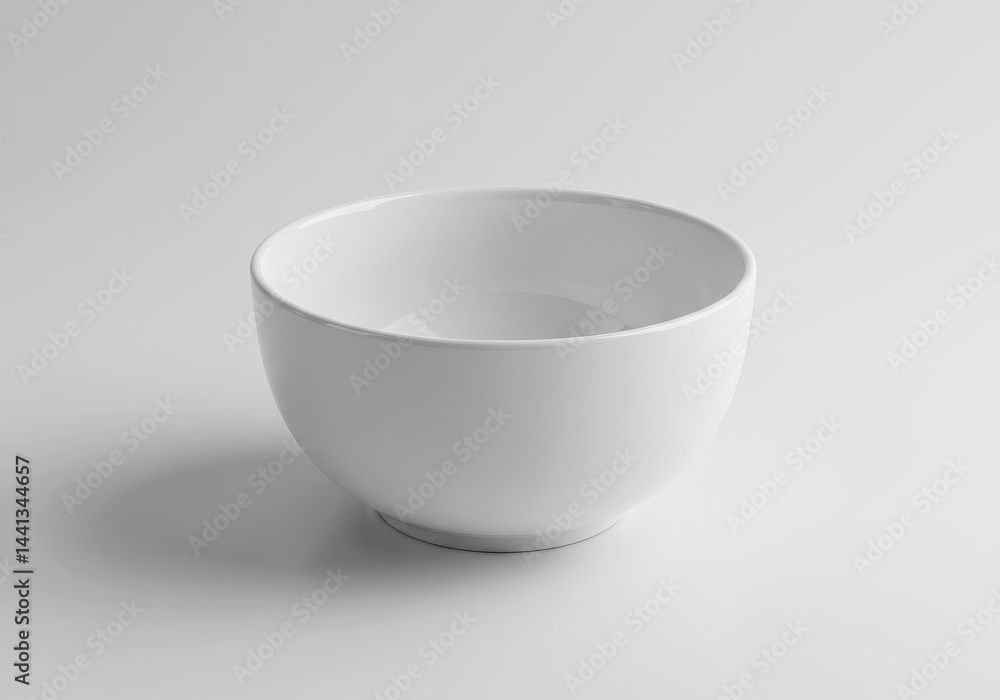 Poster a simple white ceramic bowl centered on a white surface with a soft shadow beneath it is visible