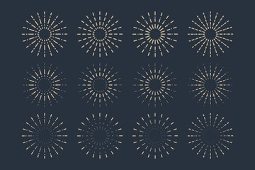 Vintage sunburst design elements on a dark background.