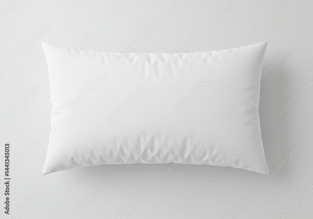 Poster a simple rectangular white pillow resting on a plain white surface in a studio setting flat lay
