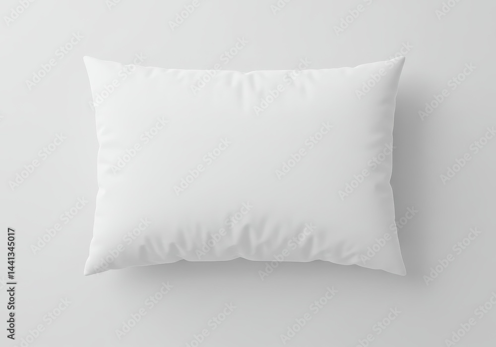 Poster a simple white pillow resting on a plain white surface in a well lit studio setting for product disp