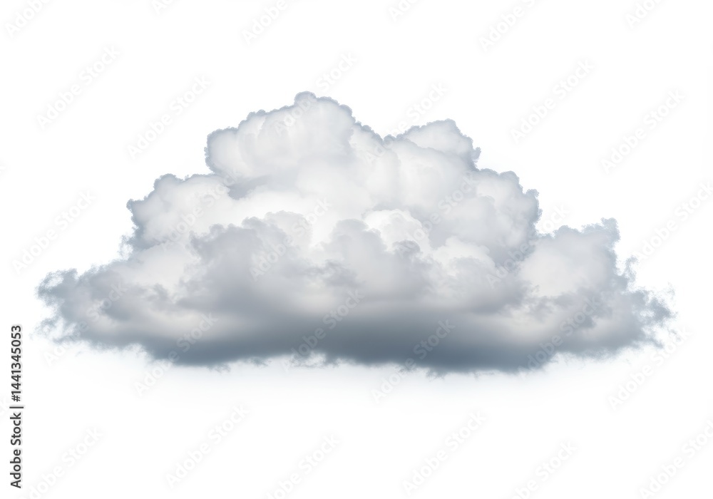 Aufkleber a single fluffy cumulus cloud isolated on a white background with soft shadows below the cloud form