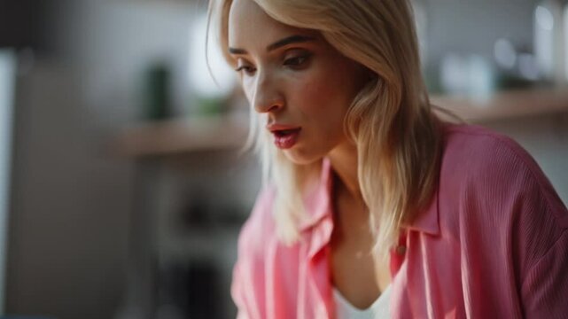 Woman loser reacting fail looking laptop cuisine portrait. Girl making facepalm