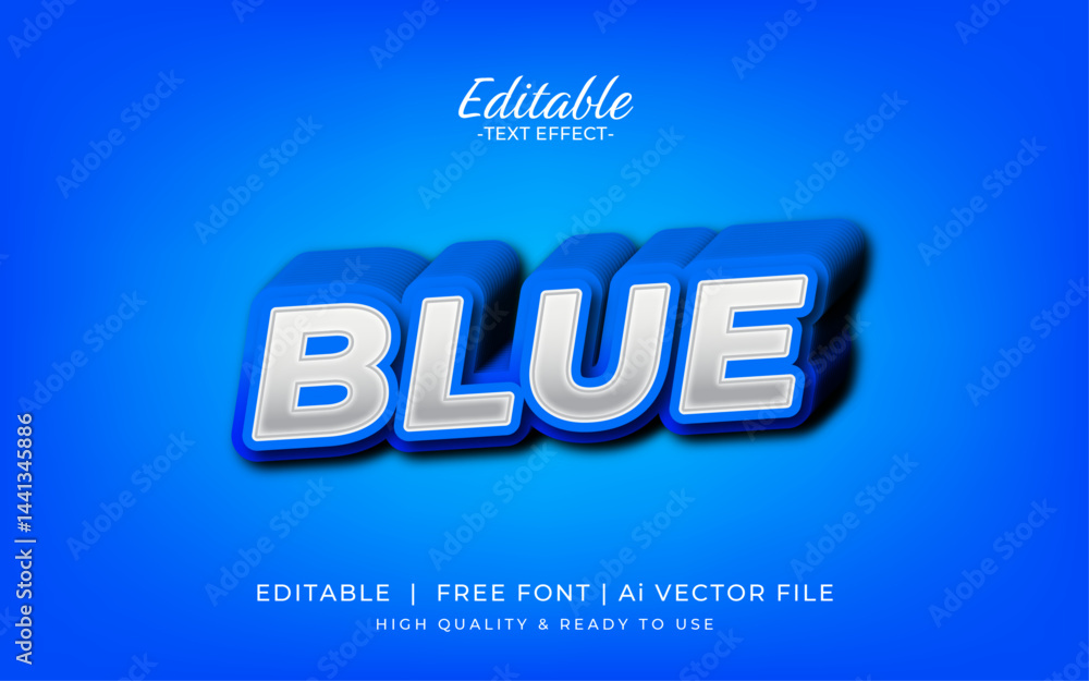 Poster blue text effect editable clean 3d text effect. realistic text
