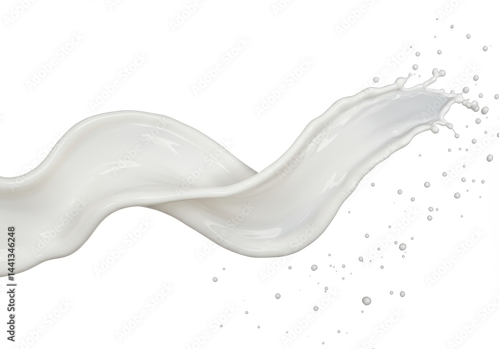 Poster a dynamic milk splash isolated on white background showcasing fluid motion and purity in a clean set