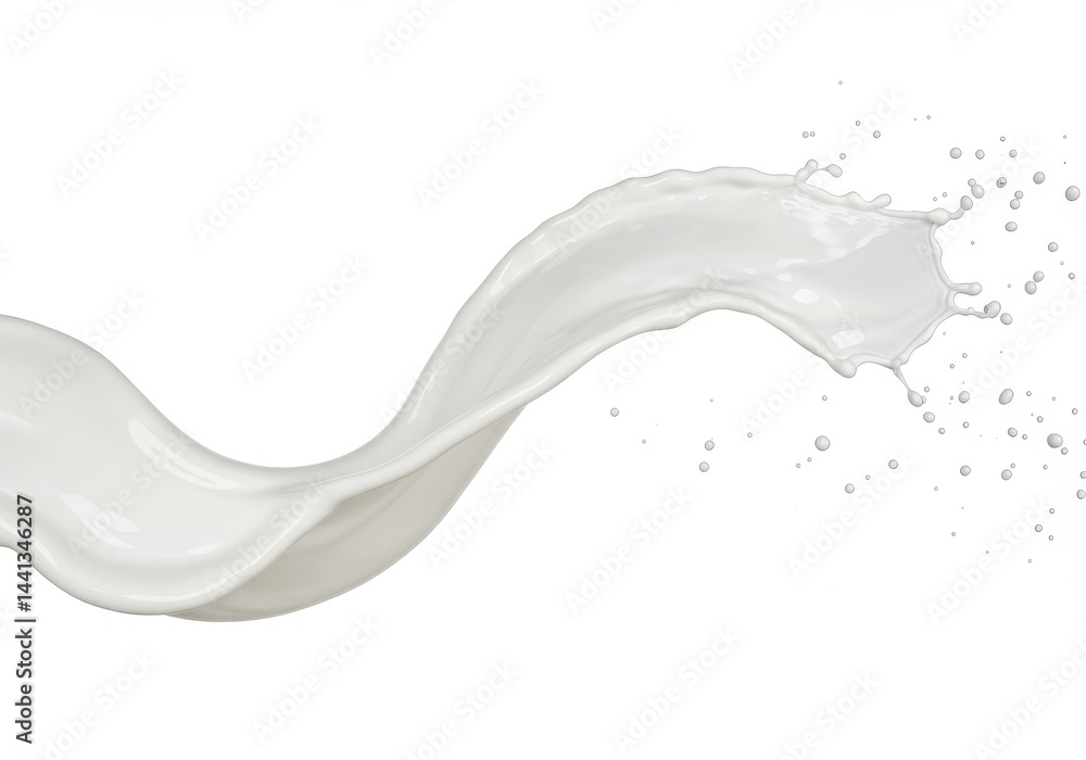 Poster a dynamic splash of milk frozen in motion against a pristine white background showcasing fluid dynam