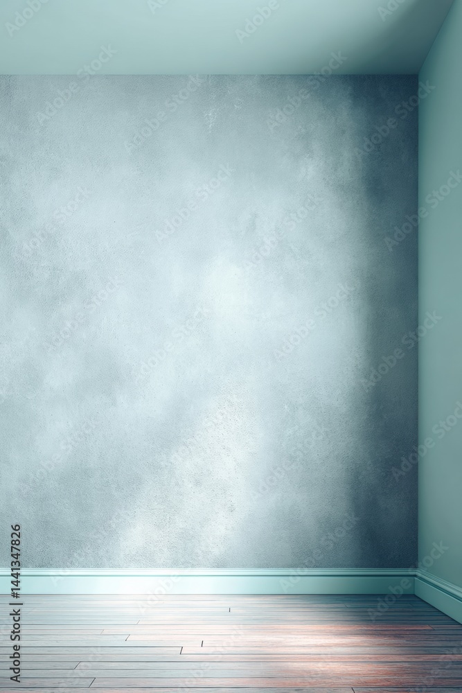 Poster minimalist home office mockup anxious digital workspace with cool gray textured wall and moody blue 