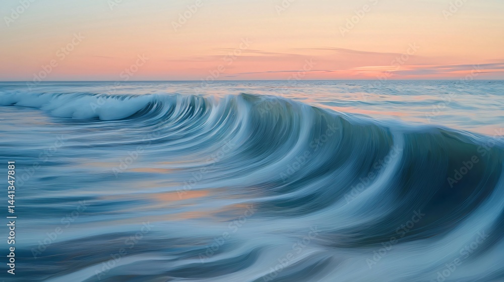 Poster striking ocean wave in motion captured with long exposure technique showcasing the fluid dynamics of