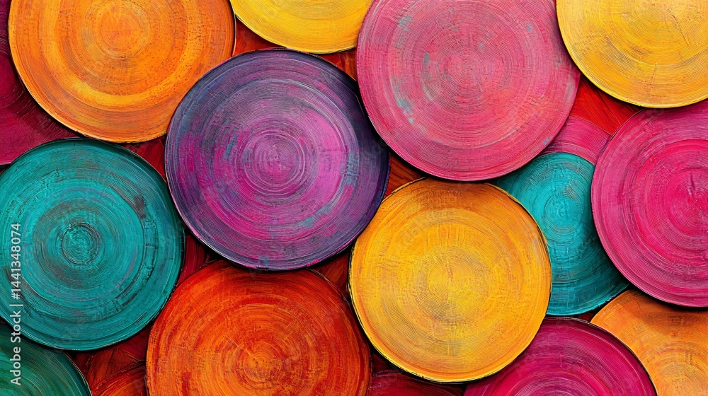 Poster colorful overlapping circles creating an energetic and abstract design full of vibrant hues that evo