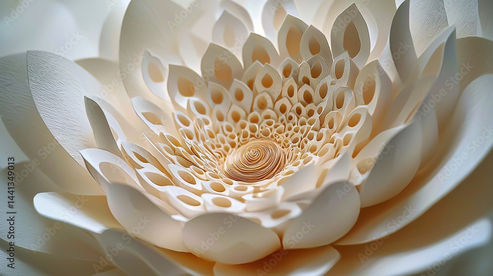 Poster abstract representation of a white flower captured through intricate paper sculptures with artistic 