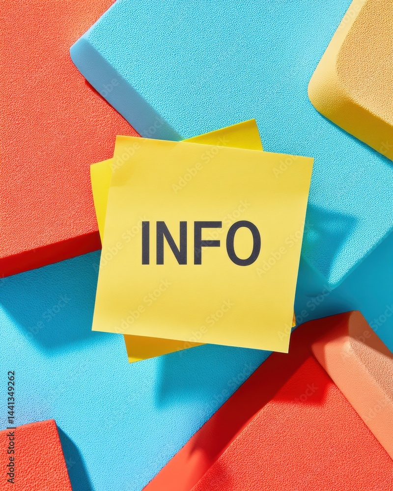 Poster Vibrant Minimalist Info Hub Color-Block Design Showcasing Modern Data Communication Strategy with Bold Geometric Workspace Aesthetics