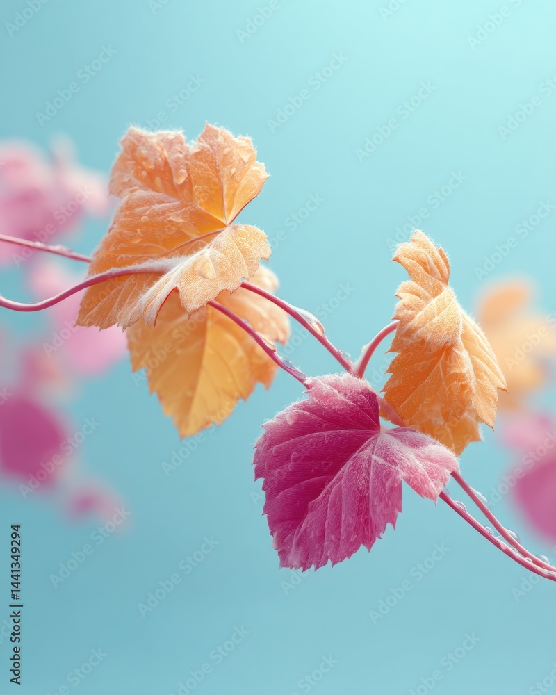 Poster ethereal autumn gradient minimalist nature capturing seasonal transition with pastel leaf textures -